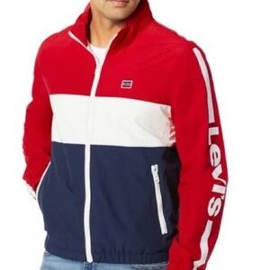 Levi's Retro Lightweight Red/White/Blue Windbreaker Jacket Zip Hood Mens XL NWOT